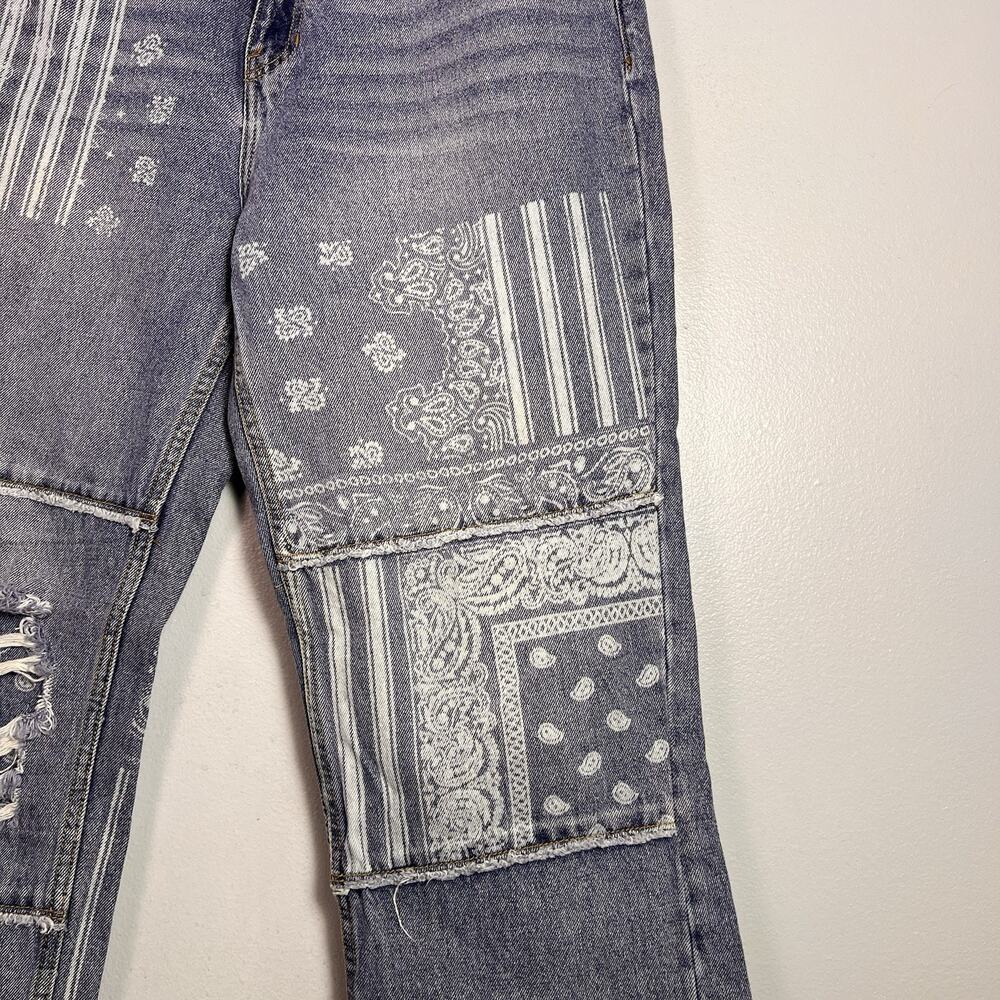 CLEO + Wolf Women's High Rise Straight Jeans Embroidered Patchwork 31x30 Boho - Picture 3 of 16